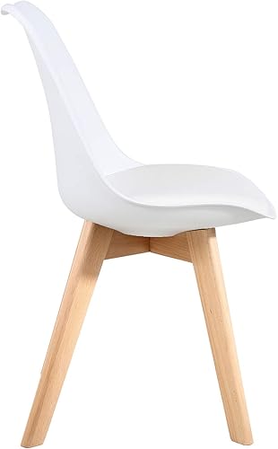 Miniatura 9 de LSSBOUGHT Sillas de comedor de estilo moderno, silla de plástico Shell Lounge con asiento acolchado suave y patas de madera maciza, juego de 4