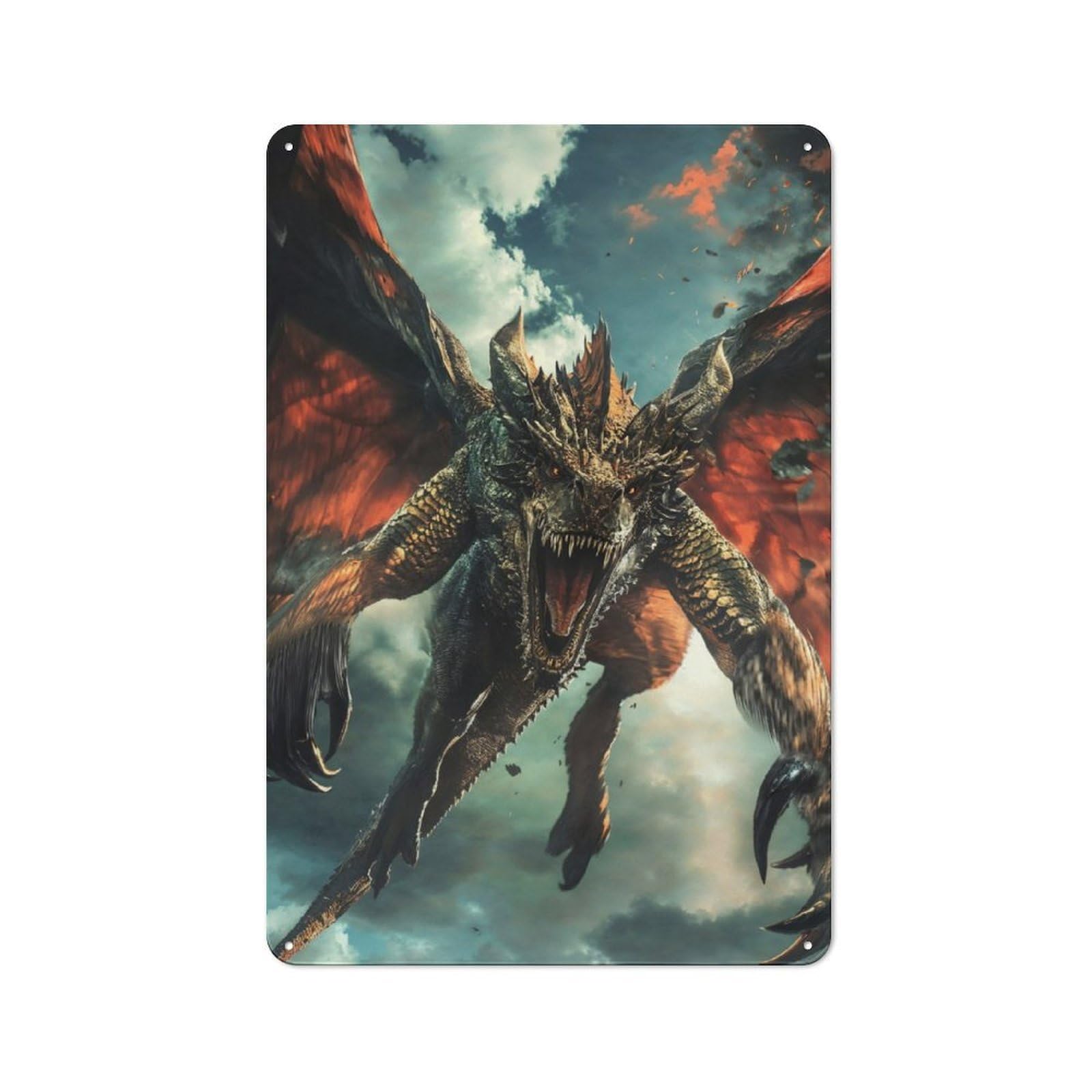 Junmoney Wrath Of The Dragon Rustic Metal Sign 30X20cm For Hallway Wall, For Collectors Of Rustic Metal Wall Decor