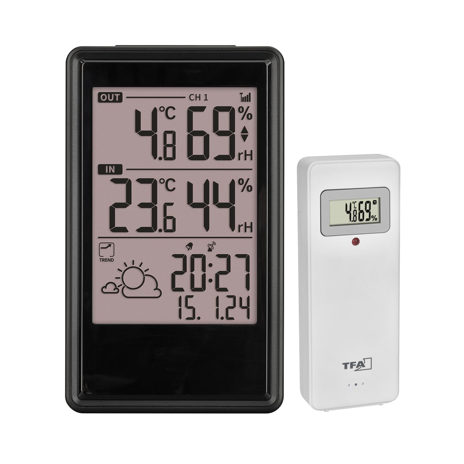 TFA Dostmann Wetterstation Funk mit Außensensor ETNA, 35.1173, Thermometer/Luftfeuchtigkeit innen außen, inkl Funkuhr, Wettervorhersage mit Symbolen, Raumklimakontrolle, digital, gut ablesbar, schwarz