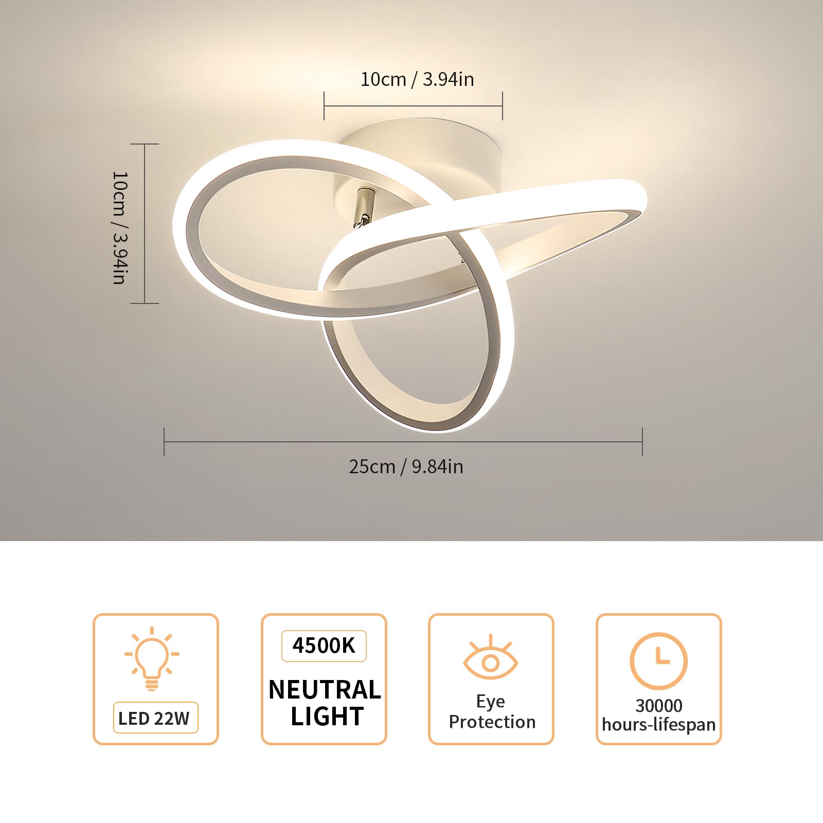 Toolight Plafoniera LED Moderna, 22W 2475LM Lampada da Soffitto in Acrilico Design Fiore, Lampadario LED Bianco per Cucina Corridoio Camera da Letto Soggiorno, Bianco Naturale 4500K, Dia 25cm