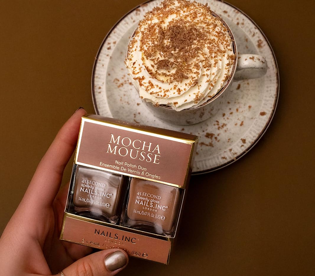 Nails Inc 45 Second Speedy Gloss Mocha Mousse Nail Polish Duo, Espresso Nude Shades, Brown Hues, Glossy, No Chip, Long Lasting, Quick Dry, Air Dry, Professional Manicure & Pedicure, Vegan, 2 Piece Set - Image 4