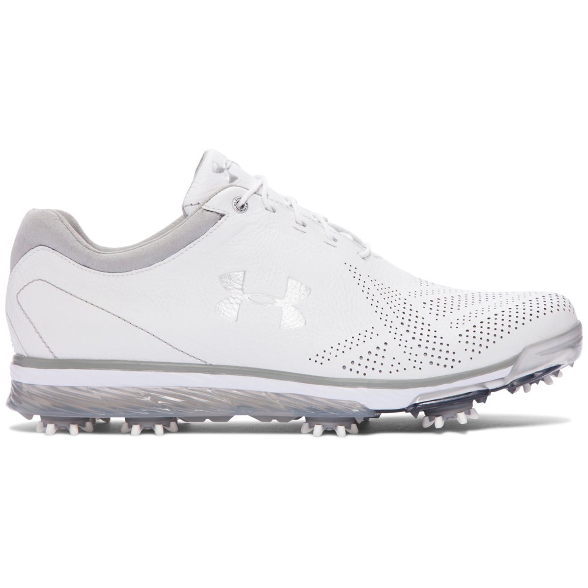 Under Armour UA Tempo Tour Golf Shoes (11.5, White/Metallic Silver) (11.5, White/Metallic Silver)