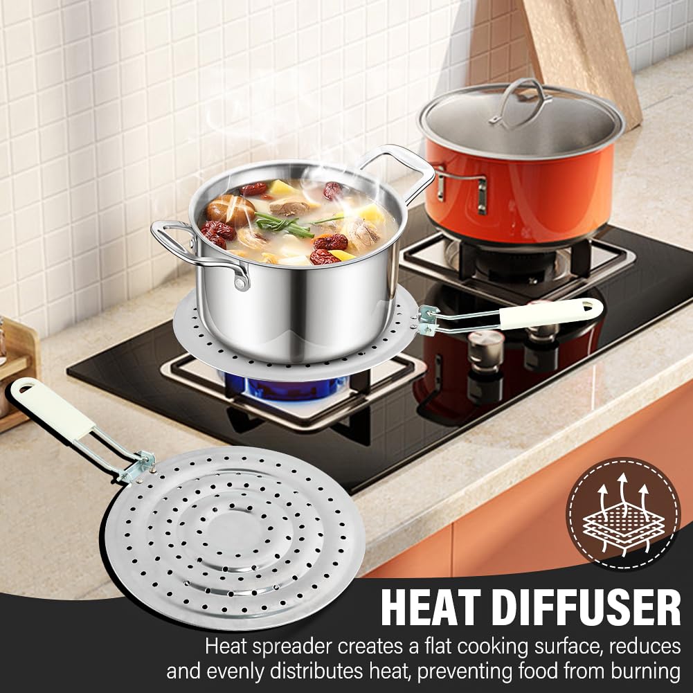 Difusor de calor de placa de gas, difusor de llama de acero inoxidable, difusor de calor con mango plegable, placa separadora de calor para estufa de gas convertidor de placa de cocina (plateado) 3
