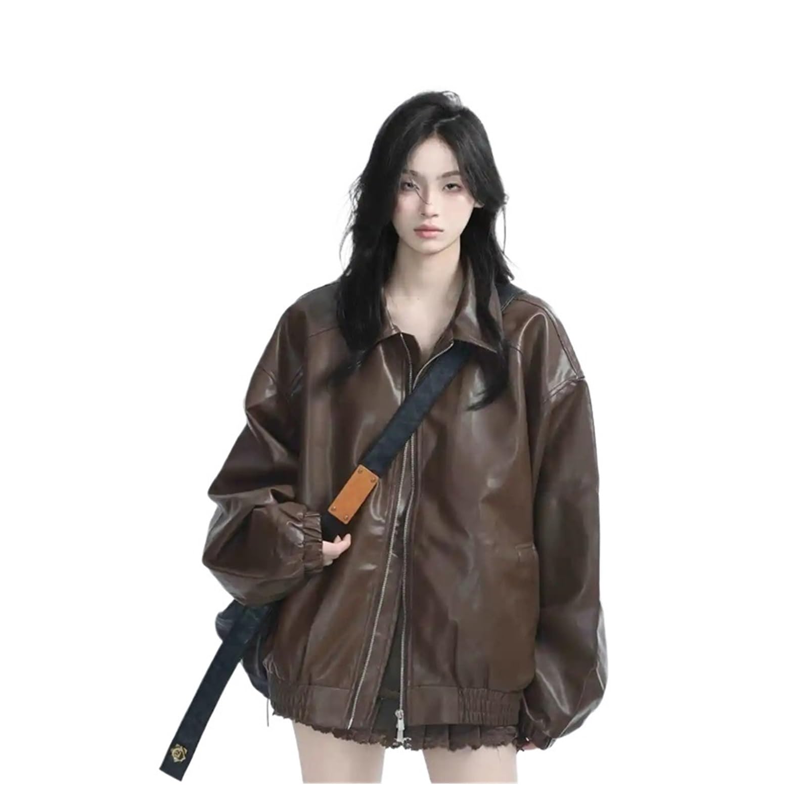 Chaqueta Cuero Mujer Retro Ladies Zipper Faux Leather Jacket Women Long Sleeves Coat Para salir