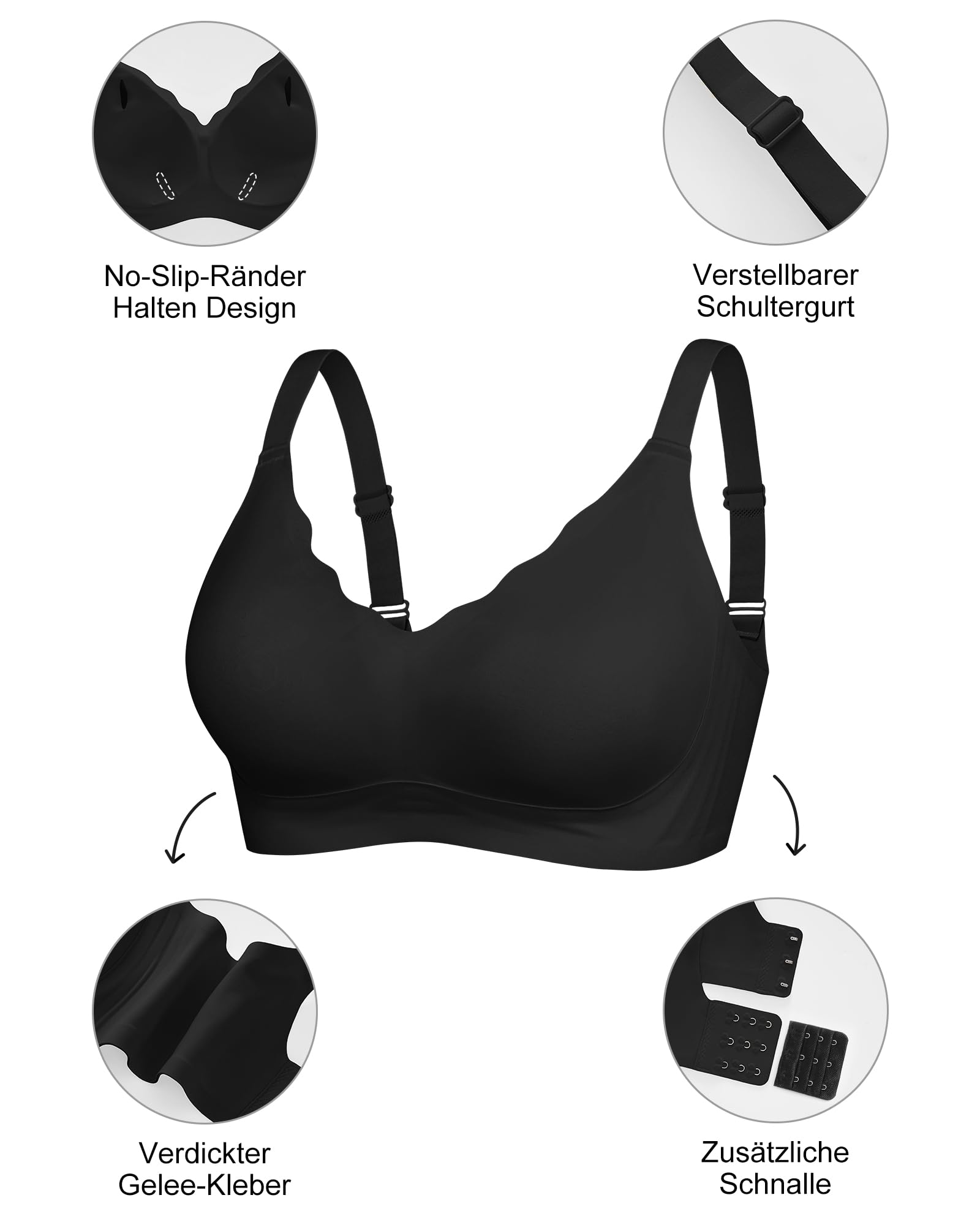 SHARICCA BH Damen Ohne Bügel - Nahtloser V Ausschnitt Gewellte Ränder Push Up BH Soft Atmungsaktiv Seamless Bustier Mit BH-Verlängerung