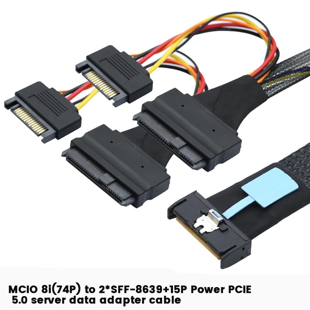 Câble Adaptateur Serveur Slimline SAS MCIO 8i 74P vers 2-SFF 8639+15P