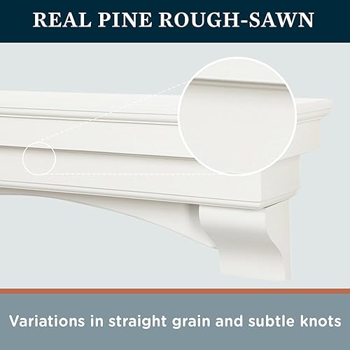 Miniatura 4 de MANTELSDIRECT Mantels Direct Salem - Repisa de Manto de Madera con Ménsulas Arqueadas - Blanco 48 Pulgadas  Estante Rústico de Madera Montado en