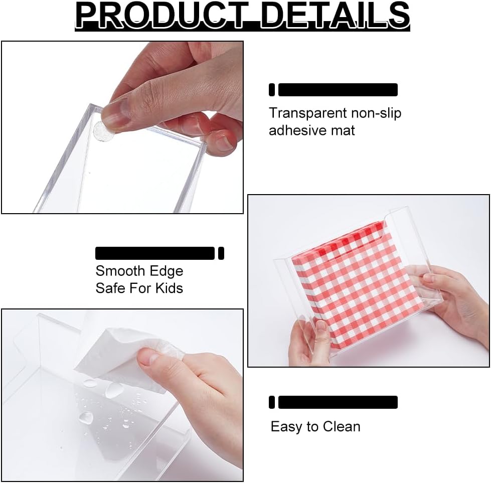 UNICRAFTALE Clear Acrylic Rectangle Napkin Holder 17.8cm Long Waterproof Splashing Vertical Napkin Holder Napkins Guest Dispenser with Sticker for Home Hotel Office