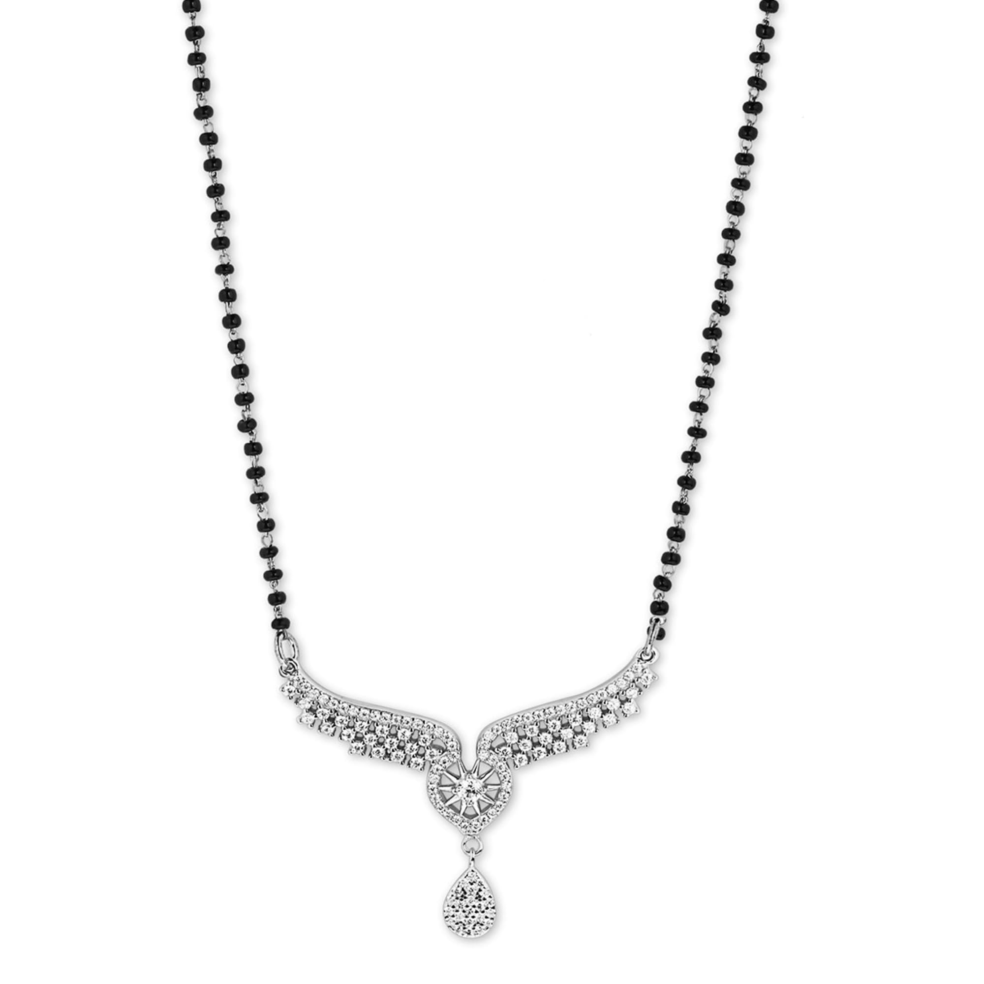 ZAVYA 925 Sterling Silver Cubic Zirconia CZ Wings of Love Oval Drop Rhodium Plated Mangalsutra | Gift for Women | With Certificate of Authenticity and 925 Hallmark (B0B66VV78M) Amazon Price History, Amazon Price Tracker