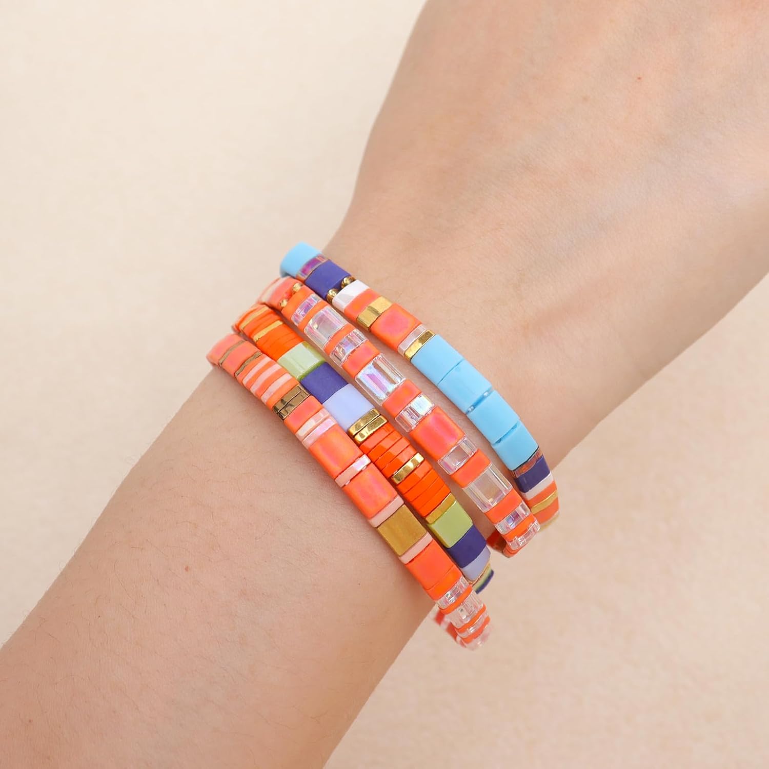 Tila Flat Beaded Bracelets Set for Women, 4Pcs Trendy Miyuki Glass Stack Beads Stretch Bracelet Outfit Accessories Jewelry Gift. - Image 2