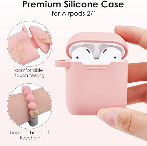 Vista 51 de Filoto Compatible con Airpod, bonita funda para Apple Airpod 2/1 para mujeres y niñas, funda protectora de silicona con llavero y pulsera