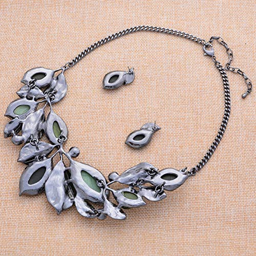 Fenni Jewelry Vintage Statement Jewelry Set Leaf Floral Bohemian Boho Statement Necklace Earring Set Crystal Fashion Costume Jewelry (Green) #TOP3