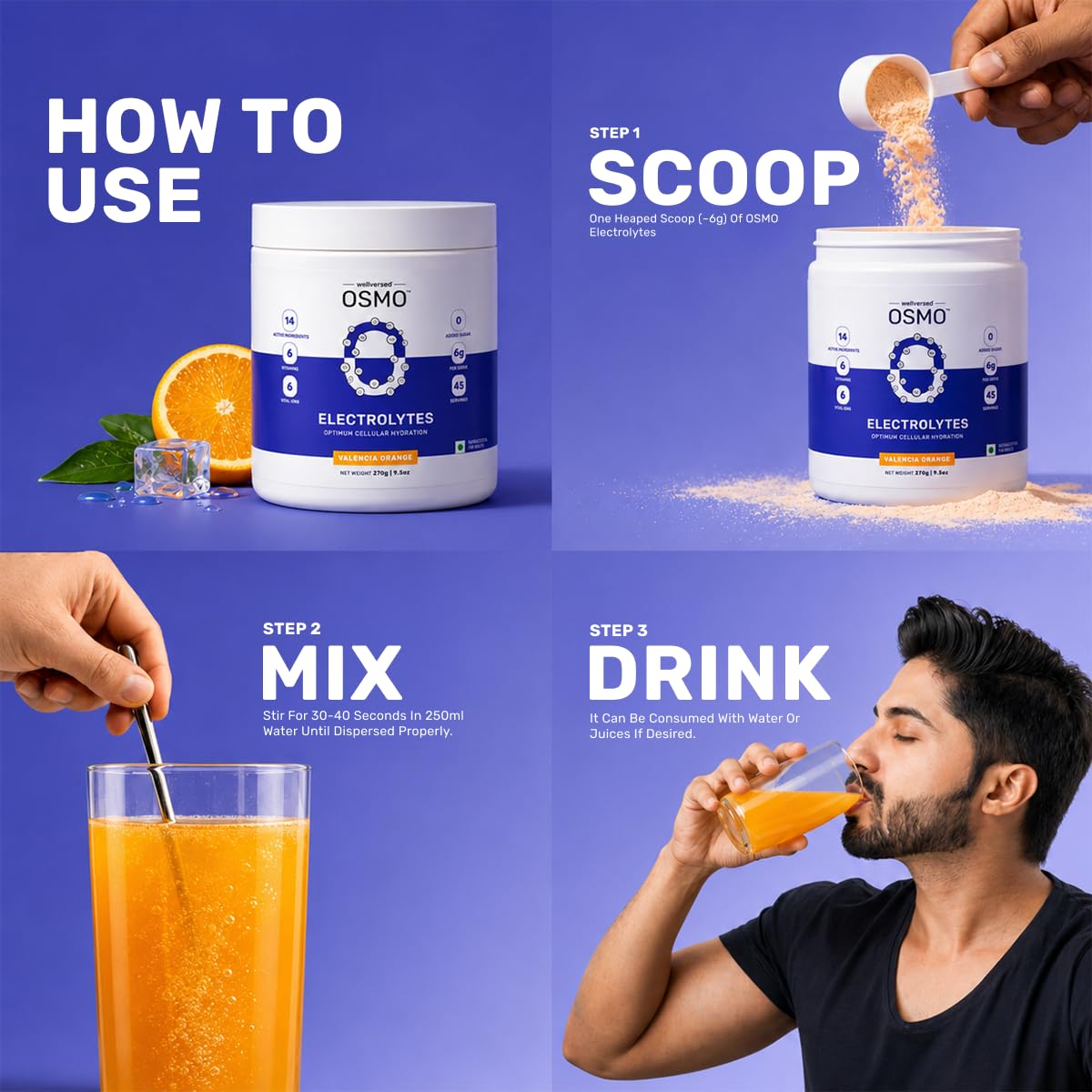 OSMO - Electrolyte Powder | Valencia Orange (270g, 45 Servings) | Zero Sugar 4