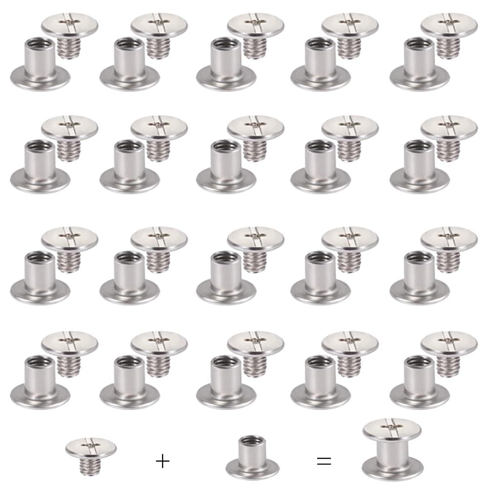 20 Pcs Chicago Screws, Chicago Screw Posts, Rivet Chicago Binding Screws, Screw Rivets Belt Binding, Book Screw Stainless Steel, for DIY Leather Decoration Bookbinding Photo Album