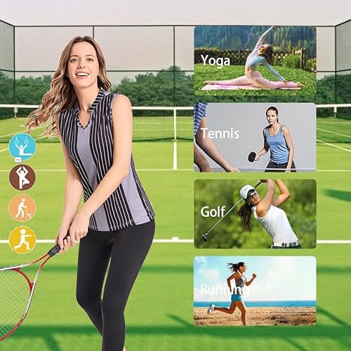 Igeekwell Women's Sleeveless Golf Shirts Striped V-Neck Tennis Polo Collarless Athletic T-Shirts Tank Tops Lightweight #TOP5
