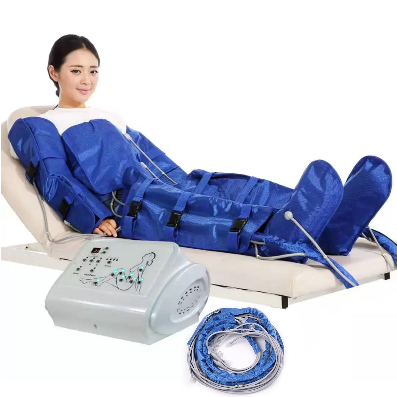 Pressoterapia massaggio drenaggio linfatico benessere macchina elettrico aria onda pressione compressione massaggiatore macchina tuta, per Corpo intero drenaggio linfatico massaggio (blu) (blu)