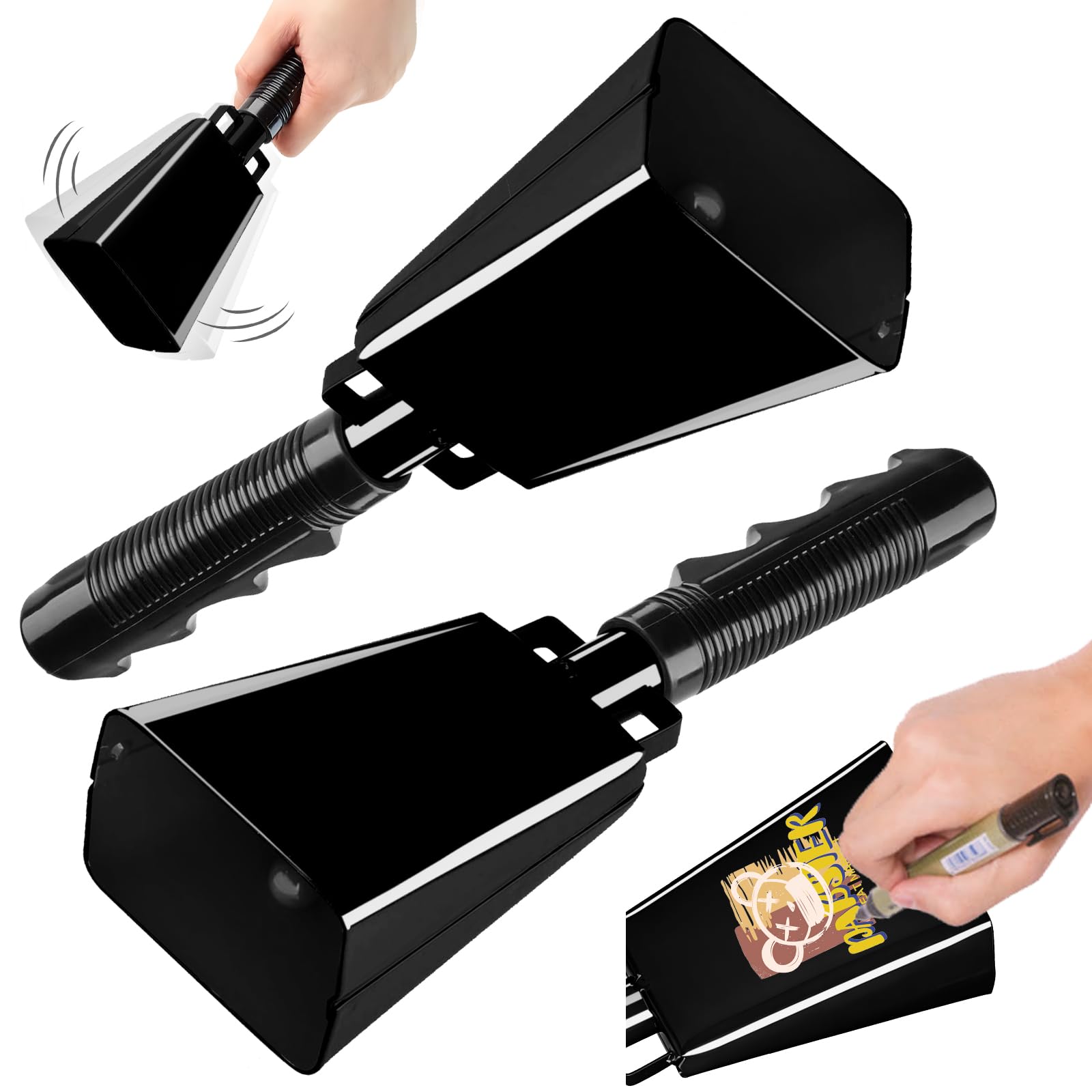 Photo 1 of 2 Pack 8 Inch Steel Cow Bell with Handles, Cheering Cowbells Noise Maker Large Steel Bell with Handles for Sports Events, Football Games, Concert, School Graduation,Party (Black, 8“-2Pack)
