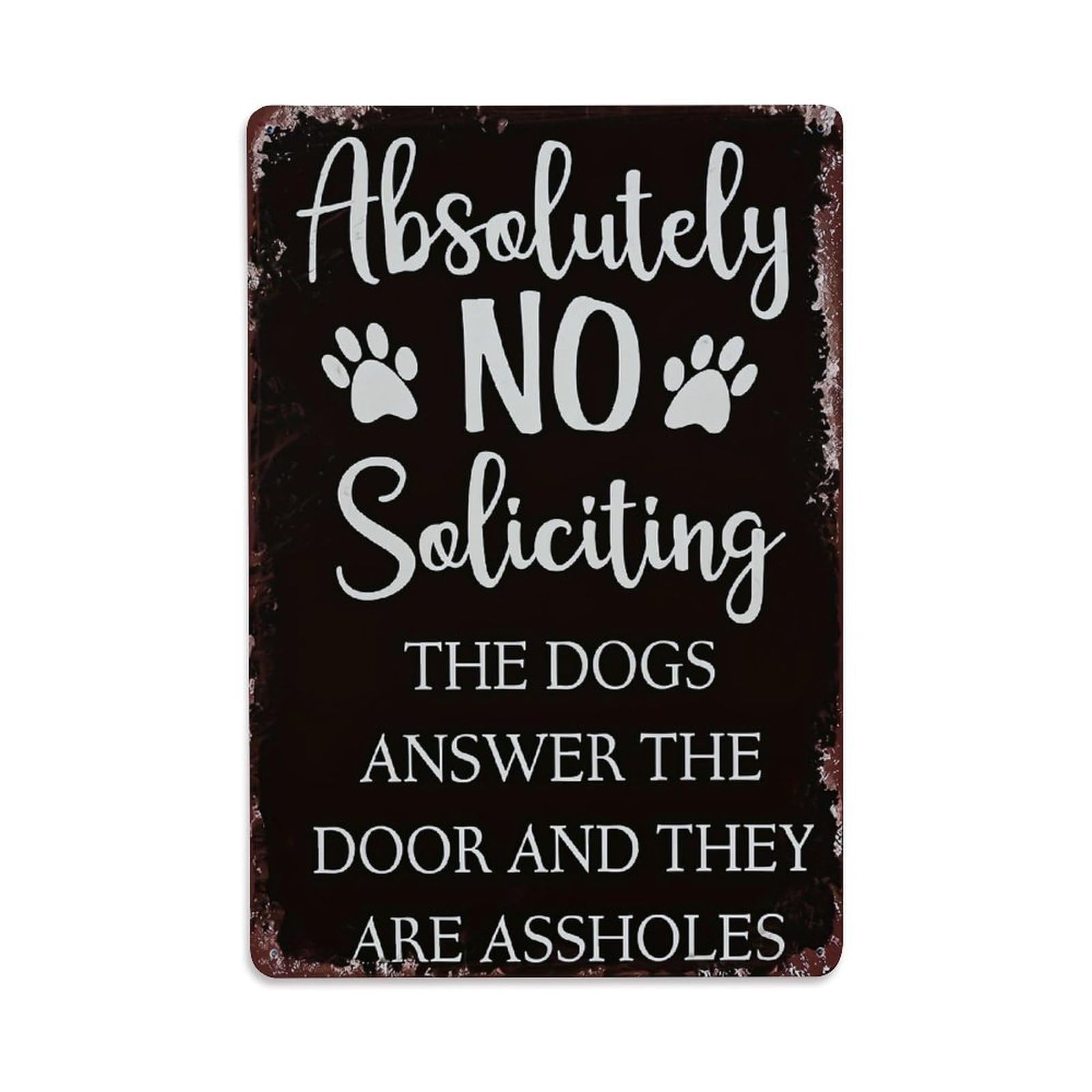 Jdfenggu Vintage Absolutely No Soliciting The Dogs Retro Metal Tin Sign, Metal Poster For Bar, Home, Man Cave, Kitchen, Laundry Room Art Decor 8X12 Inch