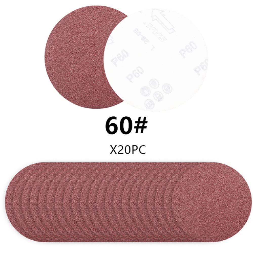 20pcs 5 pouces disque de papier abrasif rond 60/80/100/120/240 disques de papier abrasif crochet boucle papier abrasif outils abrasifs papier ponceuse, 20pcs 60Grit, h