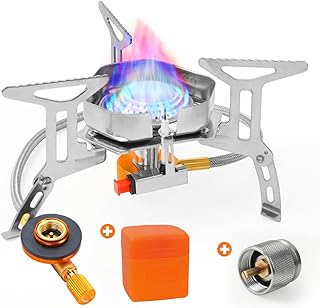 Outdoor Enthusiasts Portable Camping Stove: GEEKHOM 3800W Foldable Windproof Propane Stove with Piezo Ignition - For Hiking, Picnics, Outdoor Cooking, and BBQs - 2 - Fuel Option Available