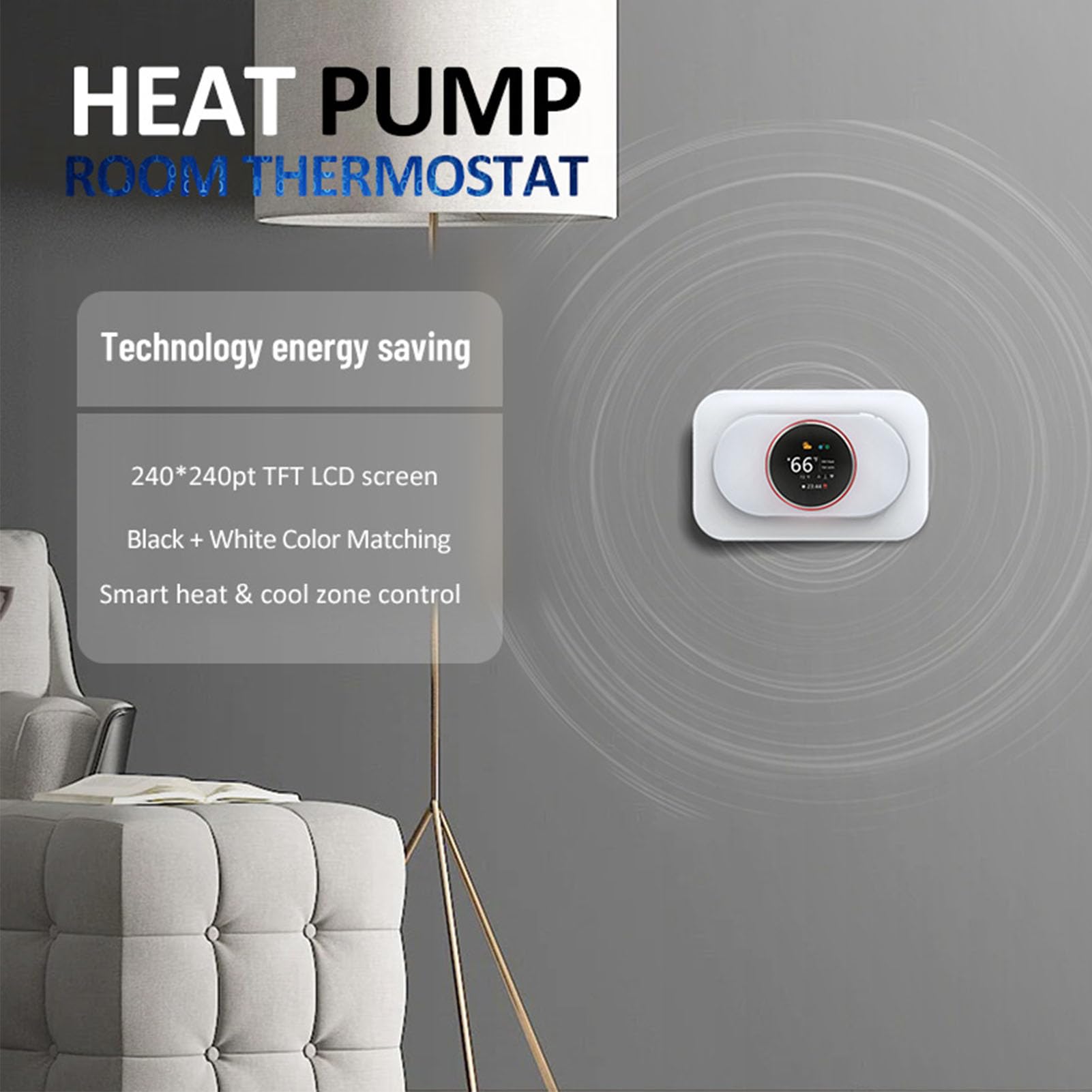 Zunate Termostato WiFi Intelligente per Pompa di Calore |Controllo Vocale Schermo LCD Modalità Automatica Riscaldamento Raffreddamento con Cavo C