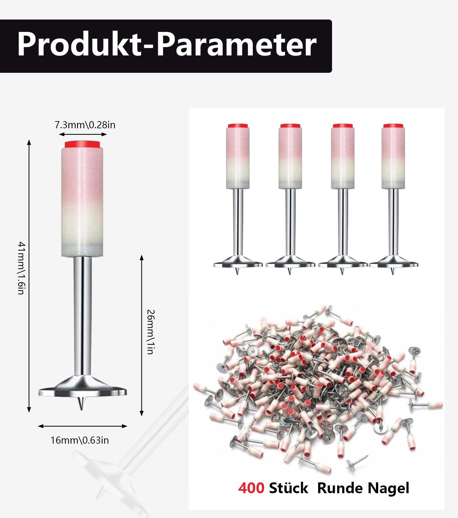 400 chiodi per sparachiodi per unghie ad aria compressa,chiodi in cartongesso, 7,3 mm chiodo in acciaio, chiodi da parete, chiodi per cemento armato per soffitti in cemento, pareti