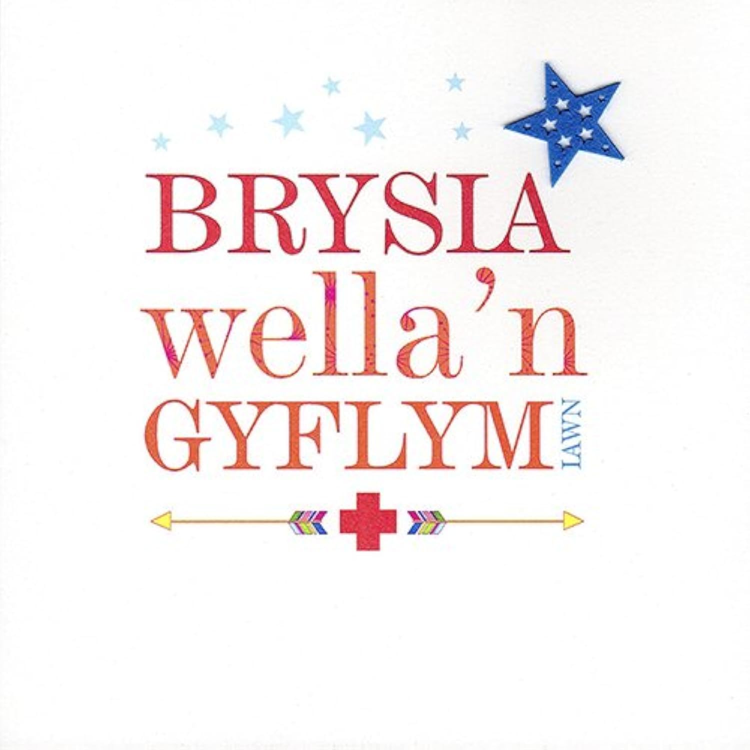 Claire Giles Greeting Cards, Welsh Get Well Card, Red Cross Design Get Well Very Soon Card