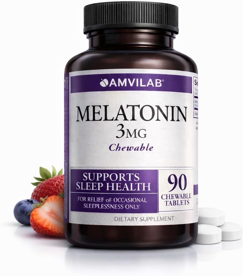 Melatonin 3mg Fast Dissolve Tablets – Natural Sleep Support – Maximum Strength Chewables – Berry Flavor – 90 Count – Non-GMO, Vegan, Gluten-Free