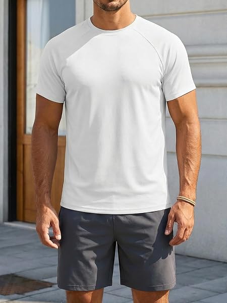Runcati Herren T-Shirt Kurzarm Rundhals Funktionsshirt Männer Sommer Schnelltrocknend Sportshirt Slim Fit Casual Oberteile Einfarbig Basic Shirts - 3