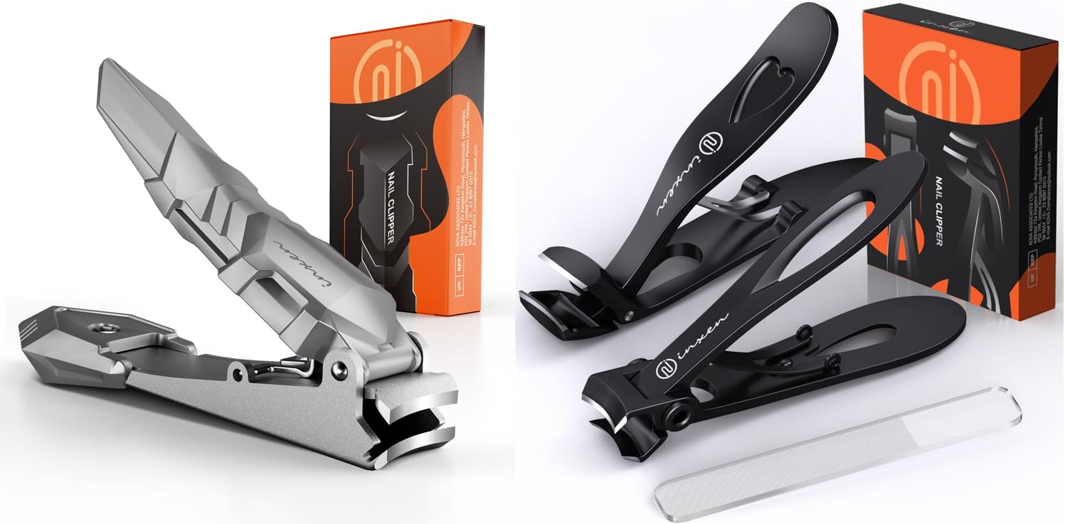 Toenail Clippers for Thick Nails for Seniors| INXEN Ergonomic Heavy Duty Angled Head Nail Clippers with Catcher | Premium Steel Wide Opening Fingernail Clippers Nail Cutter for Men & Women