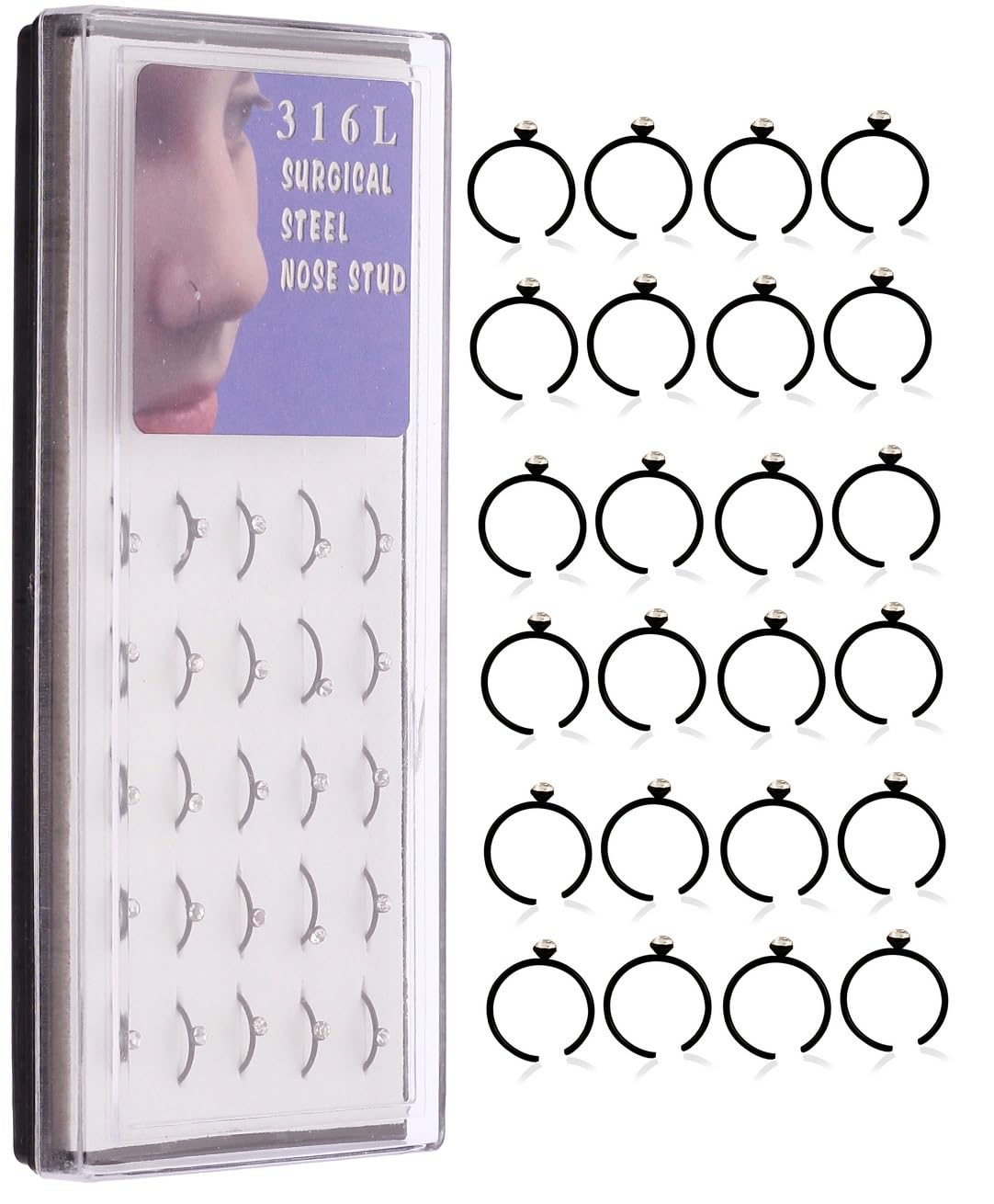 VAMA FASHIONS wear stainless steel face Clip nose ring Single Stone Piercing Hoop Septum Black nose pin for pierced nose (Thin Nose Rings 25pcs/box - Size 8x0.5mm) (B0BH56GMRG) Amazon Price History, Amazon Price Tracker