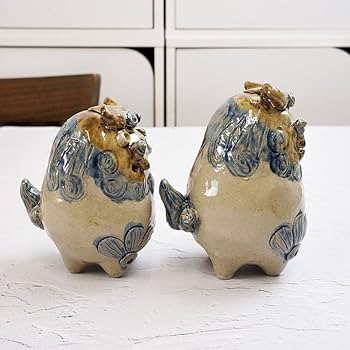 陶芸　置き物 シーサー 置物 おきもの 門柱 高さ33cm ゴス 琉球焼 朝日陶器