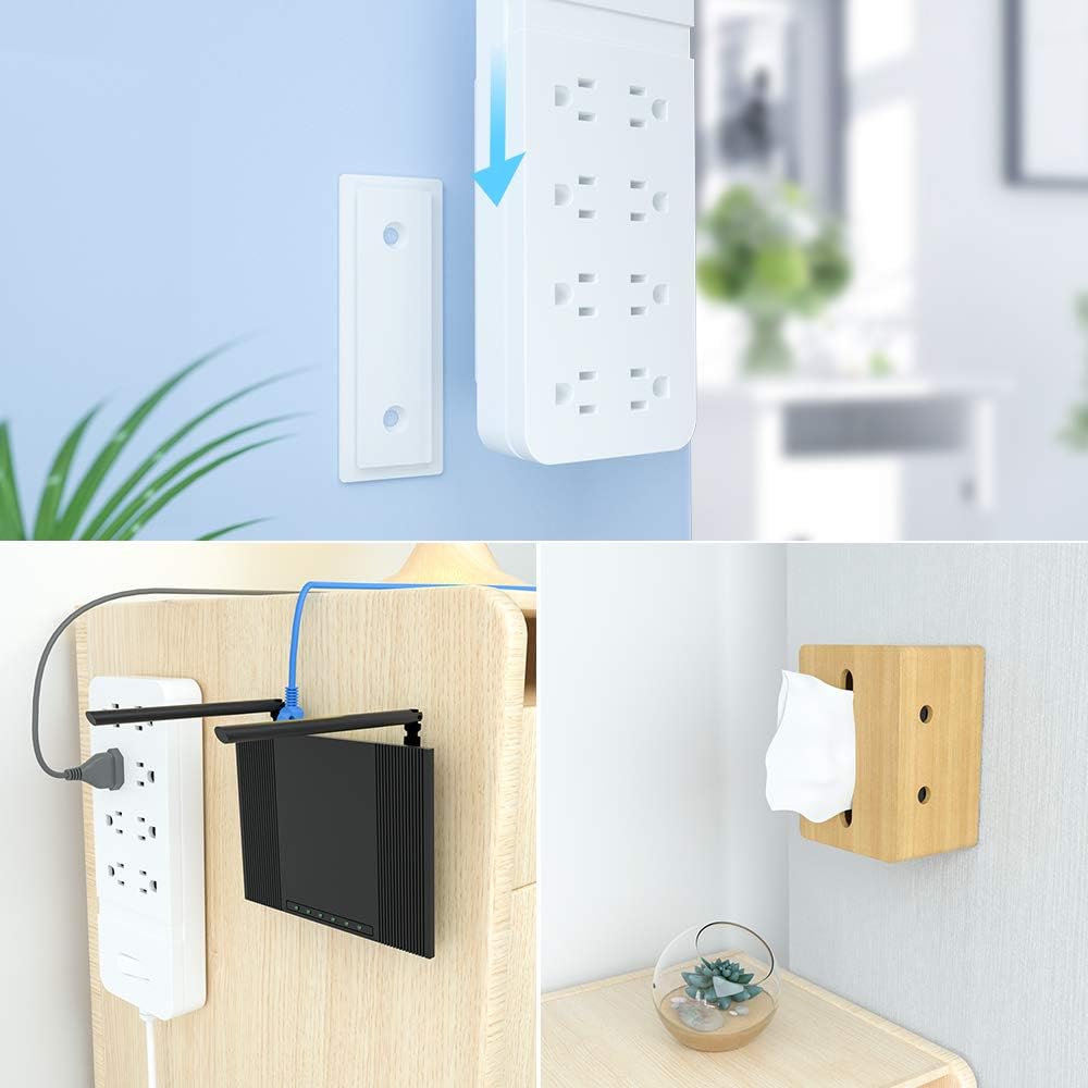 4 Pack Power Strip Holder - Surge Protector Wall Mount - Self Adhesive Cable Management System for Computer Desk, Organize TV Wall, Kitchen, Entertainment System Home or Office