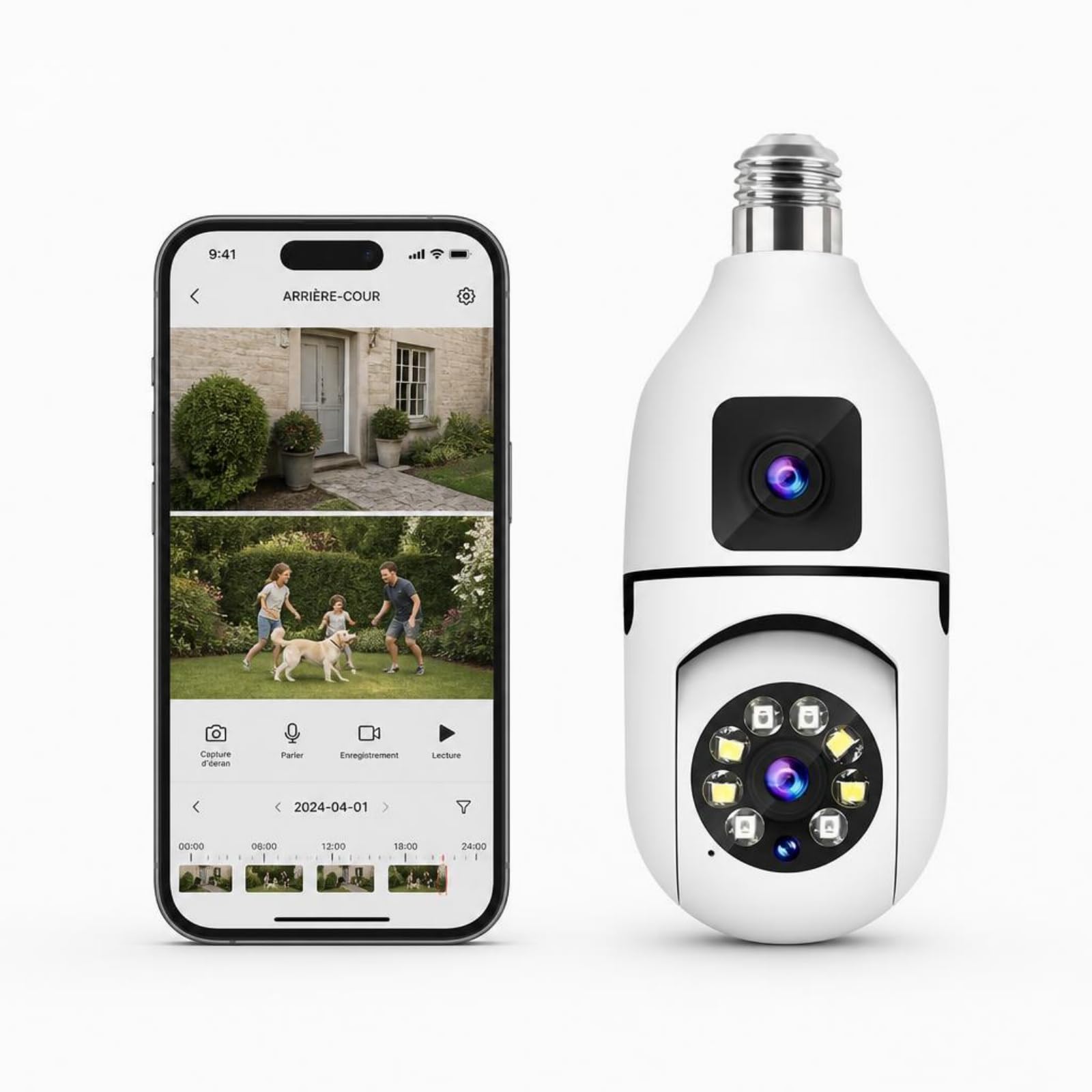 1080P HD Caméra Double Objectif Ampoule E27 WiFi 2.4G Intérieur Extérieure
