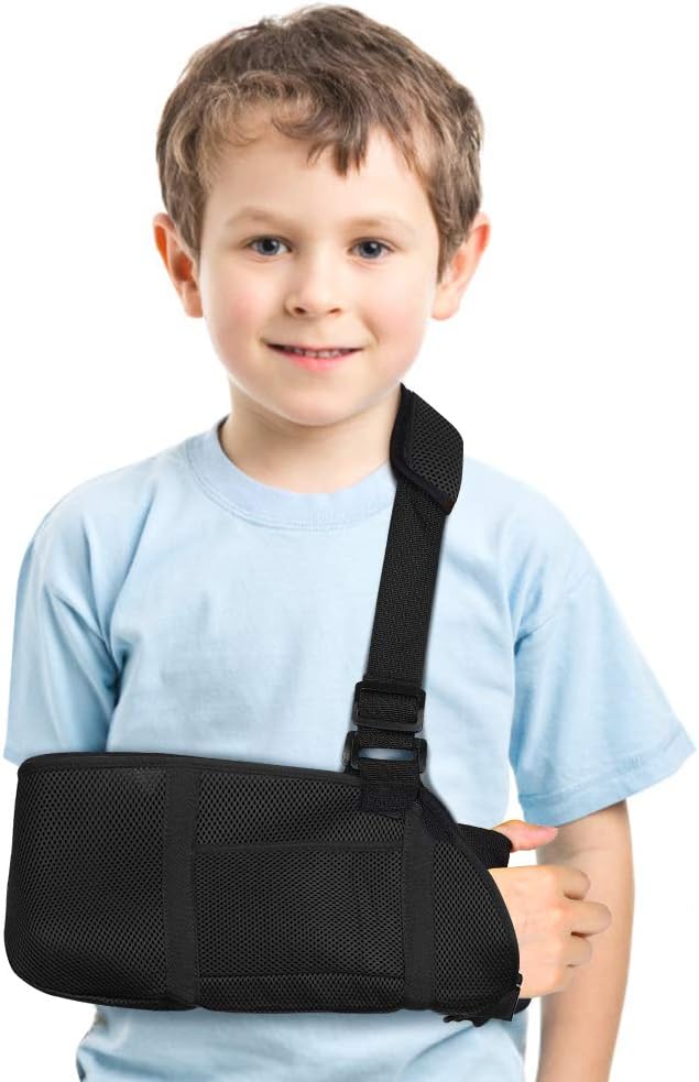 Arm Sling for Kids, Medical Teens Arm Sling with Waist Strap, Padded Teenager Arm Support Sling Shoulder Immobilizer for Broken Elbow, Wrist, Arm, Shoulder Injury, Rotator Cuff, Left or Right Arm