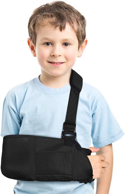 Child Arm Sling, Breathable Arm Support Sling with Waist Strap, Medically Approved Shoulder Immobilizer for Kids, Broken Elbow, Wrist, Arm, Shoulder Injury, Rotator Cuff, Left or Right Arm