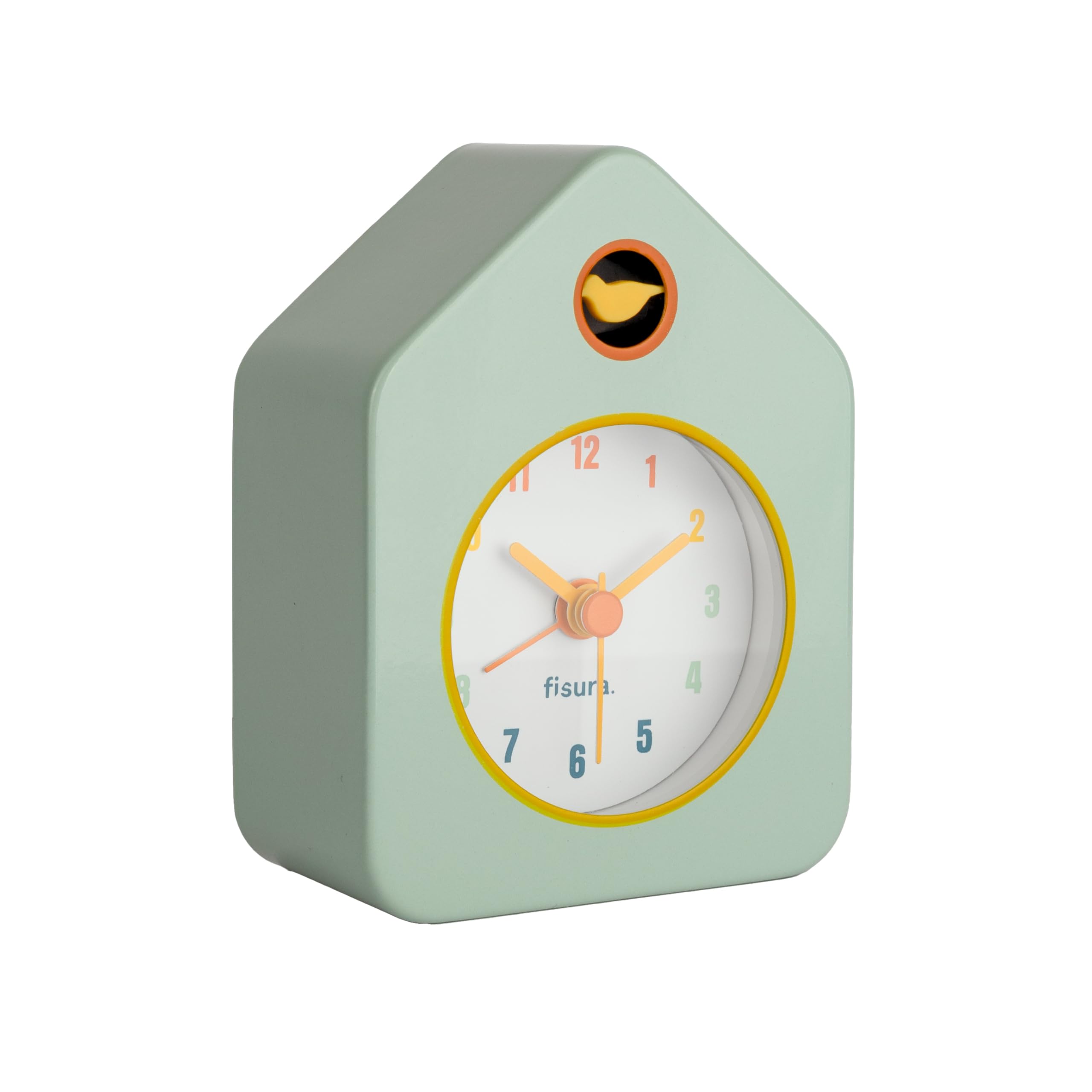 Fisura - Mini Casa Verde Sveglia Analogica Senza Tic-Tac Originale. Dimensioni: 9,7 cm x 7,3 cm x 4,5 cm. Funzionamento: 1 batteria AA