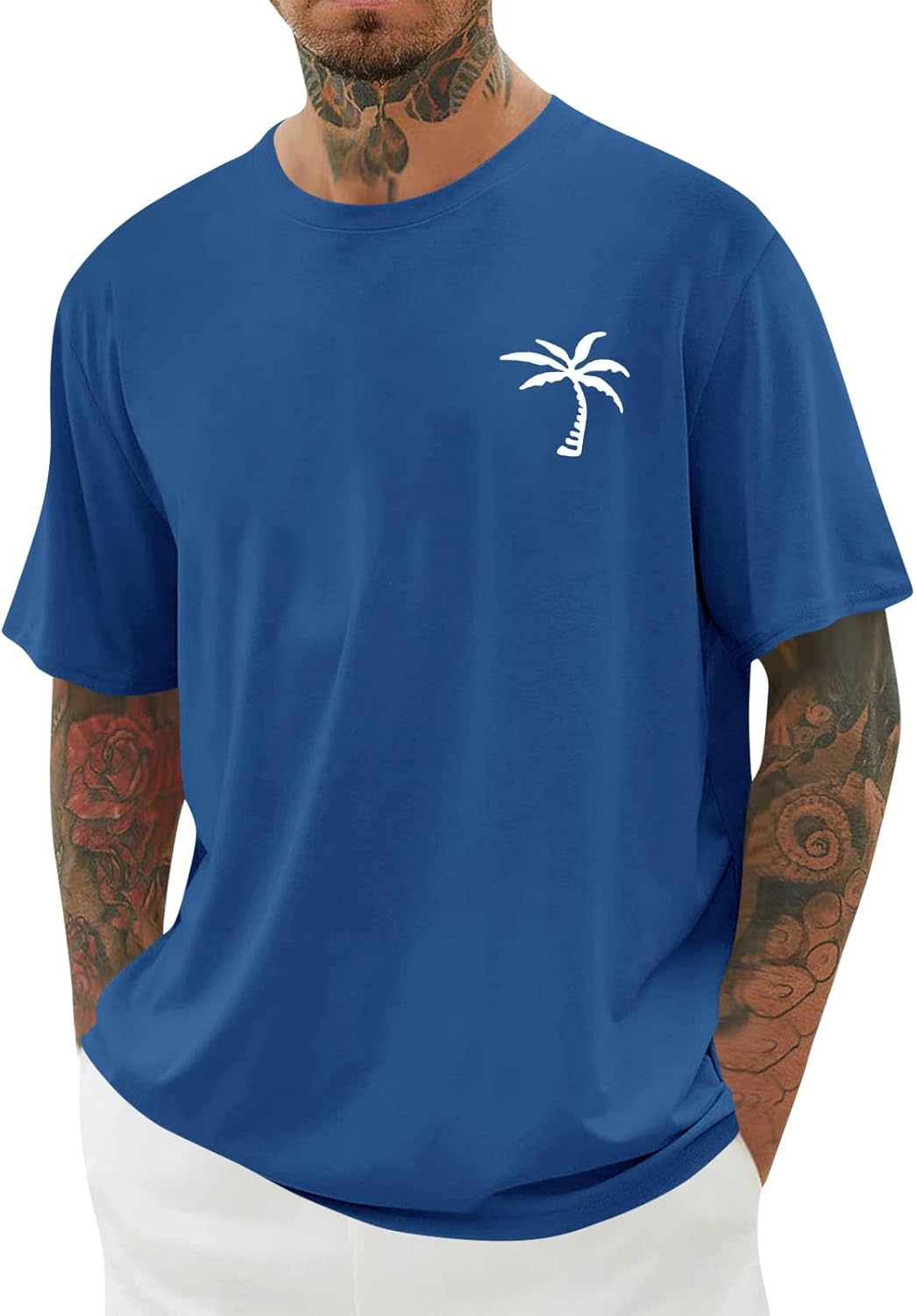 iudam Mens Short Sleeve T-Shirt Graphic Loose Fit Tee Crew Neck Palm Tree Summer Shirts