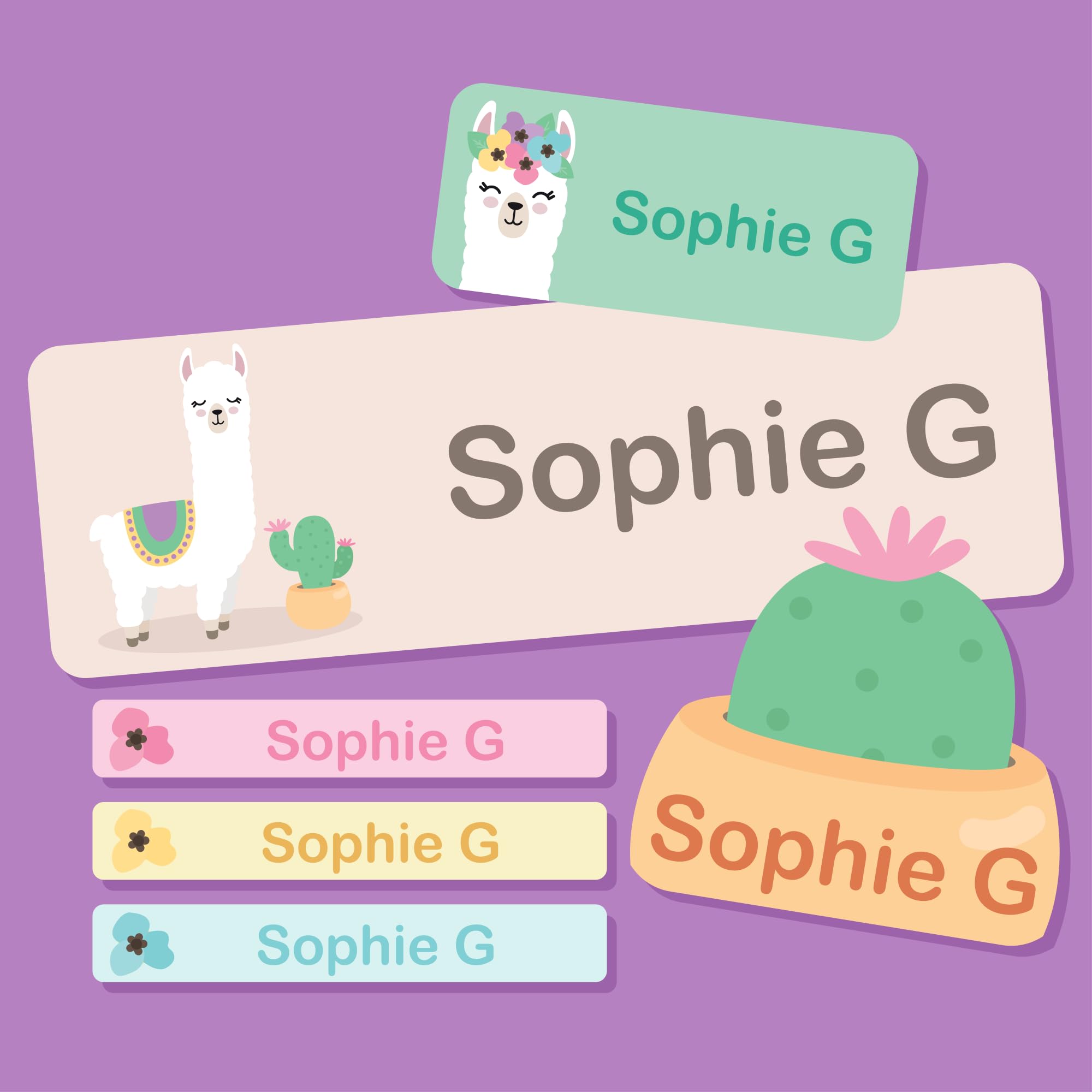 My Nametags® Name Stickers School Set – 52 No-Iron, Washable Labels for Clothes & Items | Mixed Sizes (Llama)