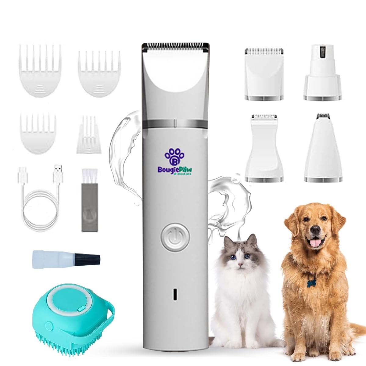 Grooming Kit for Dogs at Home - Rechargeable Low Noise Cat & Dog Clippers for Grooming Thick Hair - Cordless Grooming Clippers Includes Pet Hair