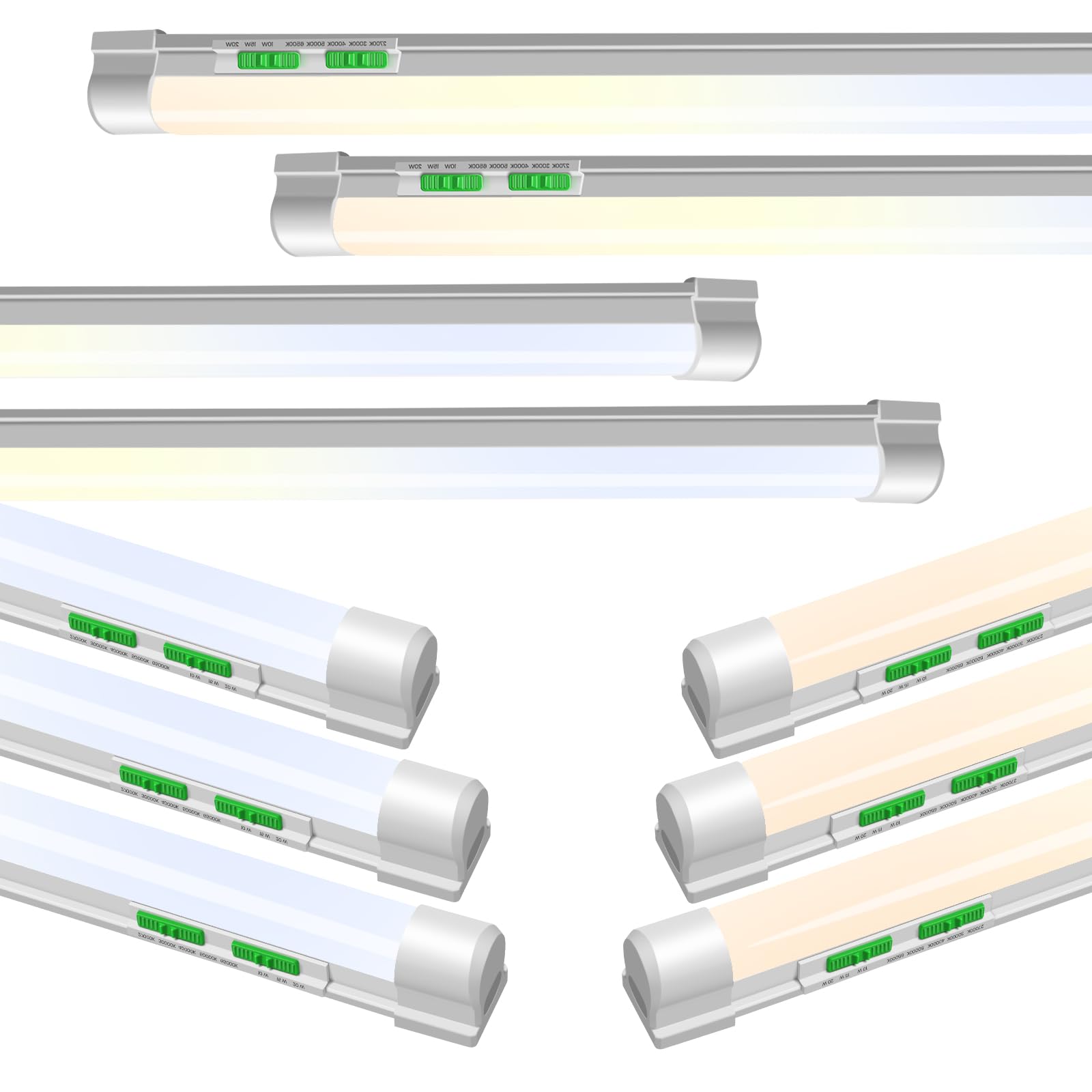 ALUSSO 4FT LED Shop Lights with 5CCT Selectable–2100LM T8 Integrated Fixture, 10 Pack, 2700K-6500K Adjustable Color Temperature, Corded Electric with On/Off Switch for Garage/Workshop
