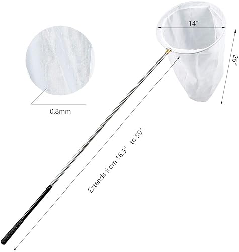 Vista 2 de RESTCLOUD Red profesional para insectos y mariposas con anillo de 14 pulgadas, profundidad neta de 26 pulgadas, mango telescópico de 59 pulgadas que