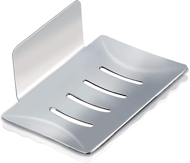 HONZUEN Self-Adhesive Soap Holder, Stainless Steel Draining Soap Holder Rustproof Waterproof, Bathroom Kitchen Balcony Soap Dish Holder Wall Mounted, For Storage Soap Sponge Brush(Silver)