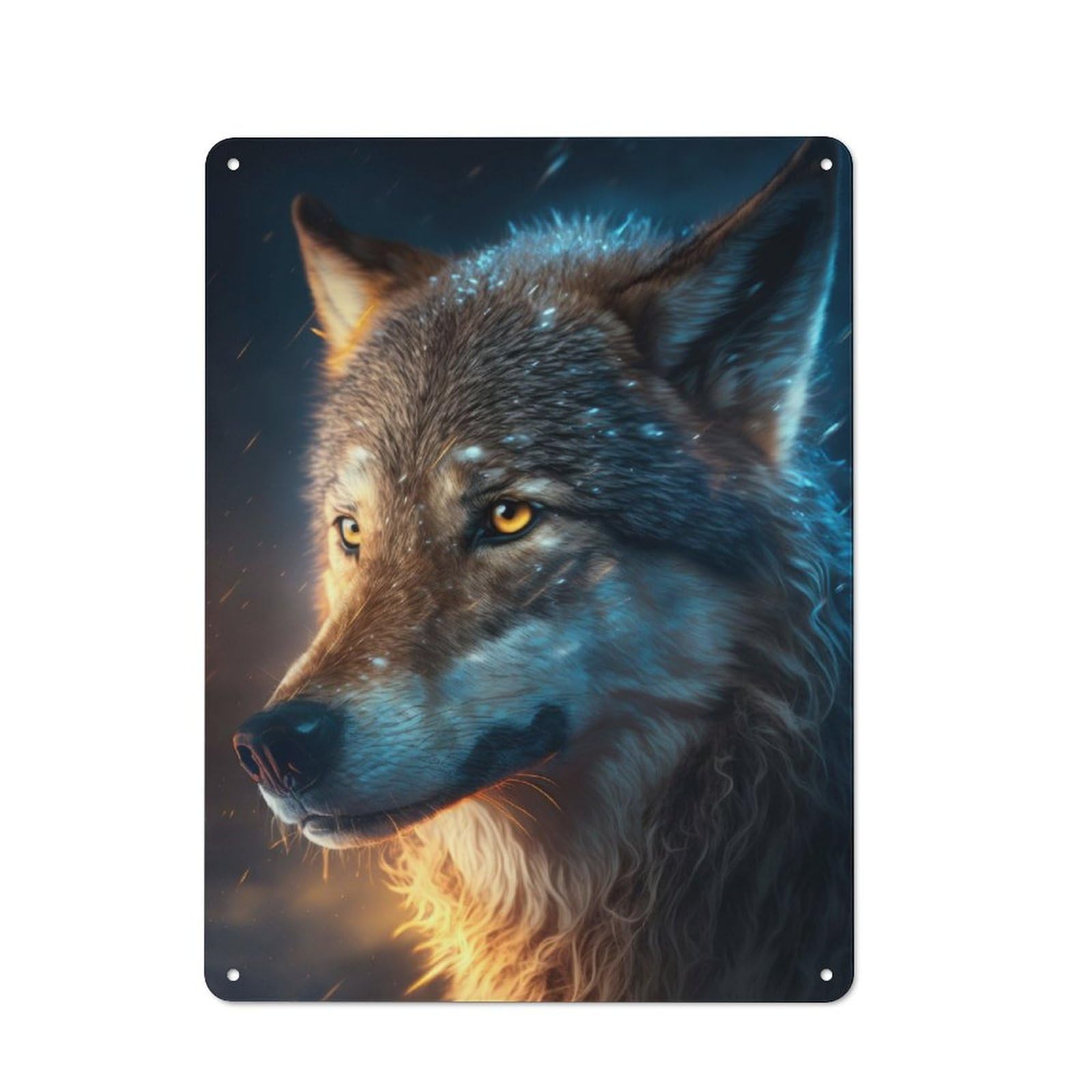 Junmoney Awesome Wolf Simple Retro Metal Wall Plaque 40X30cm, Creative Space Decor For Office, Study, Studio Or Hallway