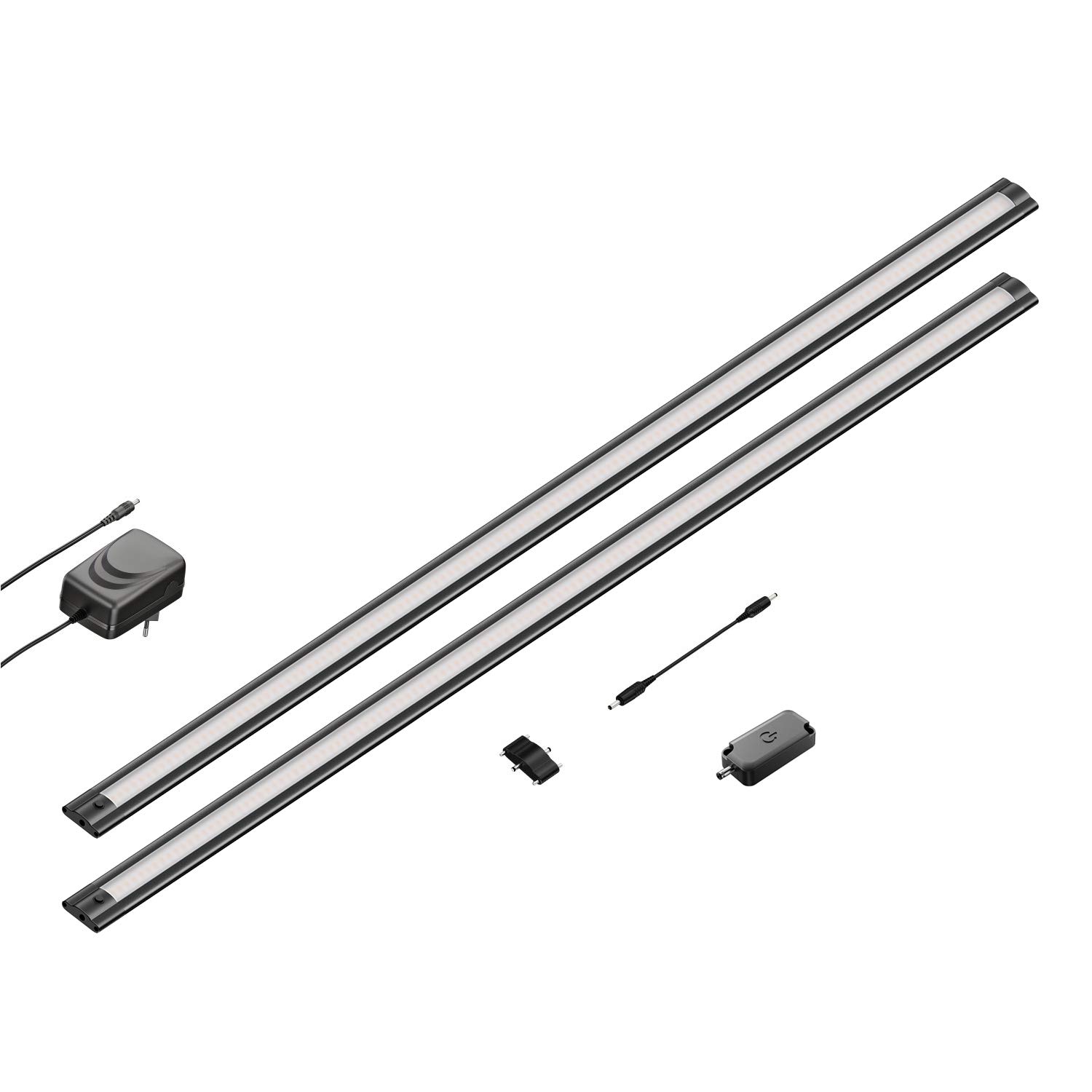 ledscom.de Set di 2 apparecchi LED sottopensile SIRIS nero opaco, con touch dimmer, piatto, ciascuno 90 cm, ciascuno 963lm, bianco caldo