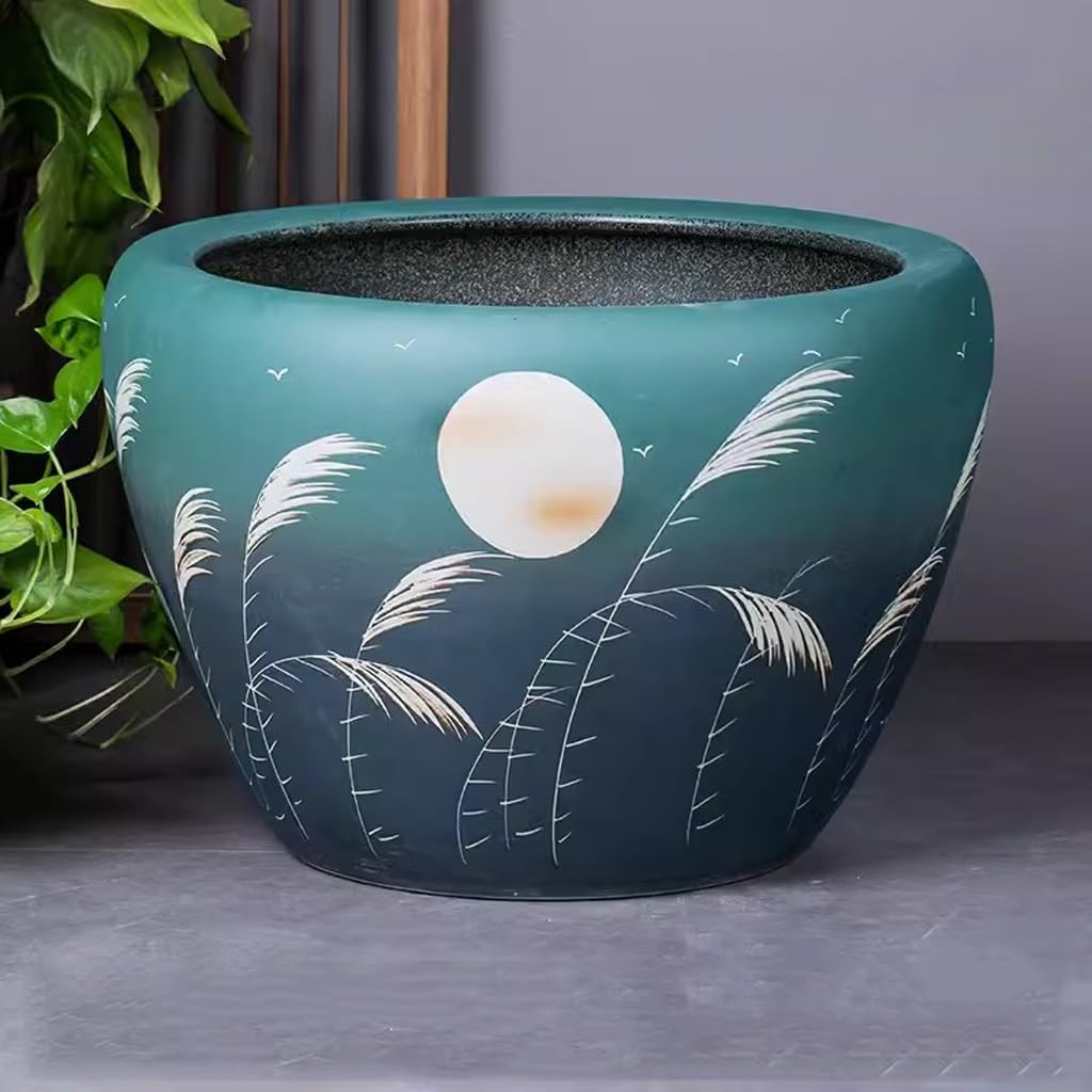 Acuario Tanque de Agua de cerámica de Cilindro Grande for jardín, Tanque de pez Dorado, Cuenco de Loto, Maceta de Lirio de Agua de Loto, Tanque hidropónico Decoración De Acuarios(53cm)