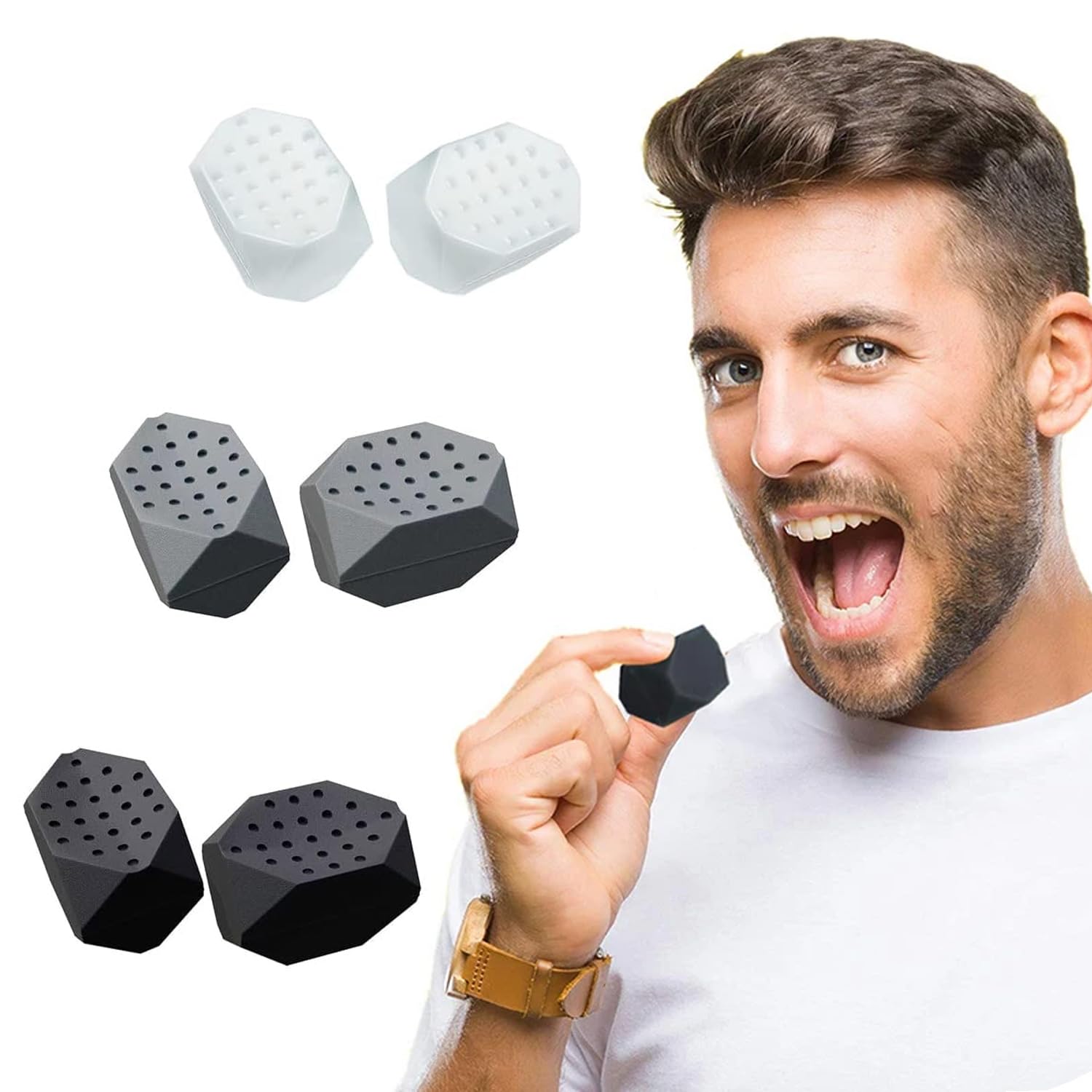 Lonimia6Pcs Jaw Trainers for Men & Women,3 Resistance Levels,Silicone Jawline Exerciser, Jawline Shaper,for Slims & Tones Face, Look Younger Healthier, White+Grey+Black