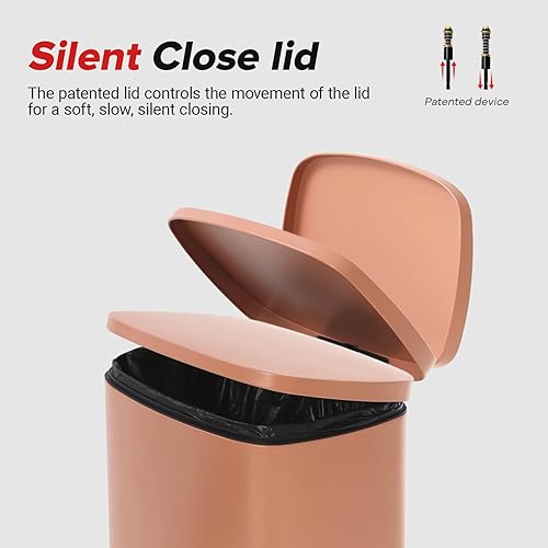 Miniatura 2 de Basurero de 13 galones de acero inoxidable de 50 litros, cubo de basura de metal para el hogar y la cocina, color rosa