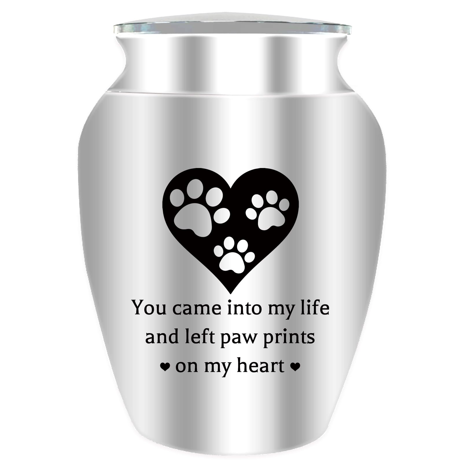 CREATCABIN Small Urn for Ashes Mini Urn for Ashes Pet Ashes Keepsake Aluminum Ashes Holder Funeral Cremation Engraved Word with Velvet Bag Memorial Gift for Mom Dad Family 2.6x1.8 Inch Dog Paw