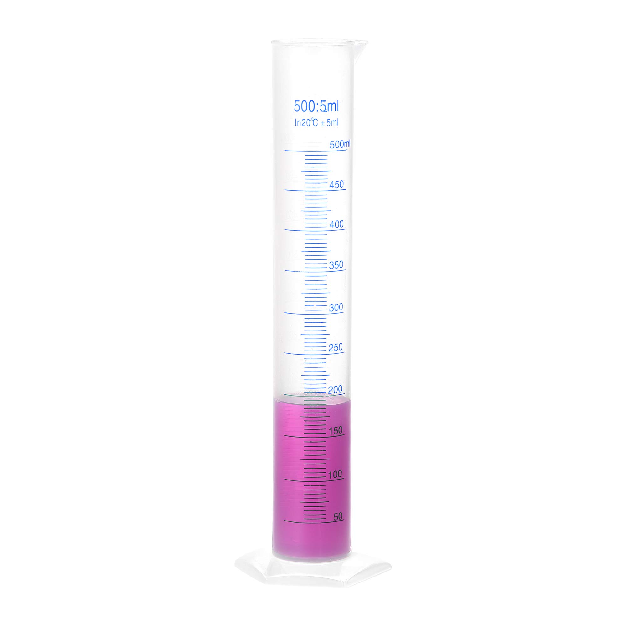 sourcing map Kunststoff Messzylinder 500ml Messzylinder Wissenschaft Reagenzglas Becher 2-Seitliche metrische Markierung Durchsichtige Sechskantbasis für Labor Haus
